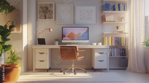 Wallpaper Mural Remote work, home office, and 3D rendering Torontodigital.ca