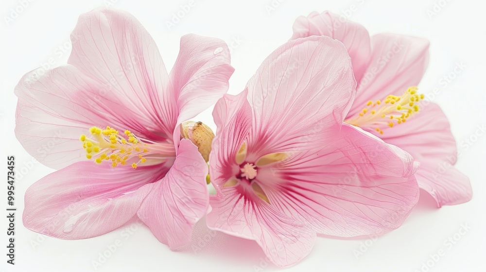 Obraz premium Pink flowers with yellow stamens on white background Isolated flower photo