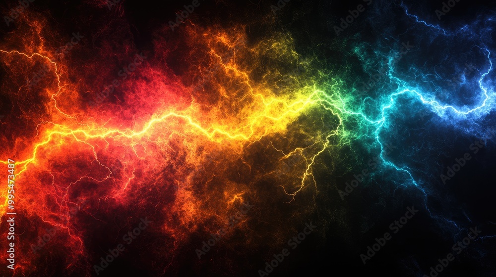 Abstract lightning background with red, yellow, blue. Ideal for backgrounds for energy, power, and electricity concepts. Abstract lightning background with red, yellow, blue. Ideal for backgrounds for energy, power, and electricity concepts.
