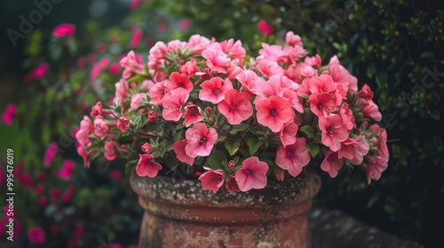 Wallpaper Mural Pink flowers growing in a pot a beautiful backdrop Torontodigital.ca