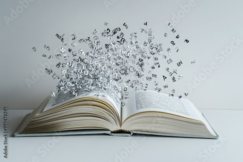 Open Book with Letters Flying Out