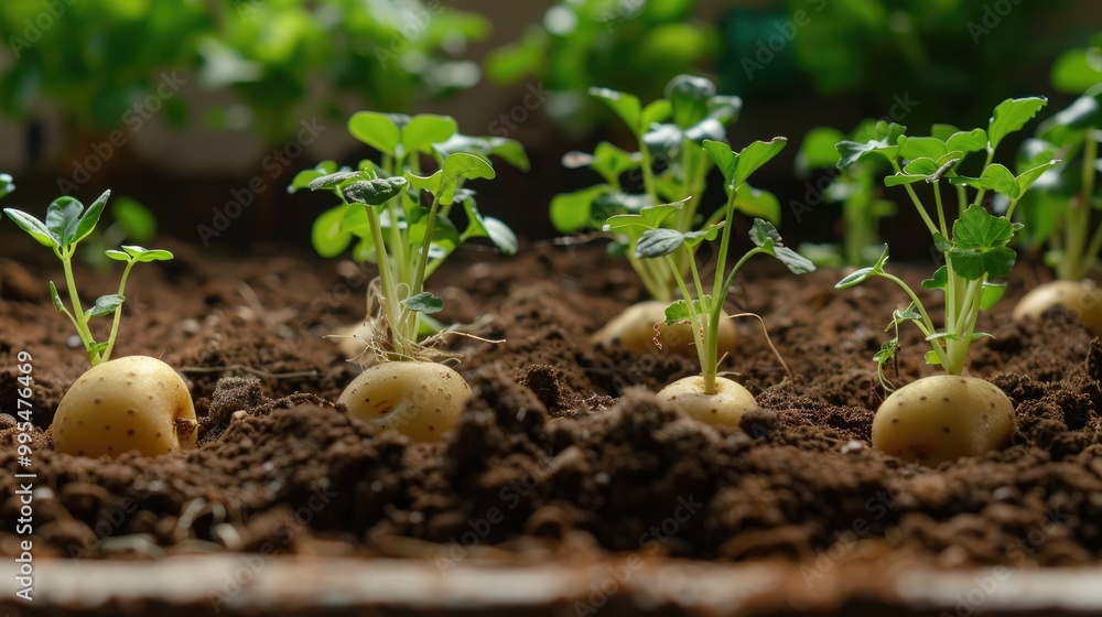 Potato tubers with sprouts for planting in spring Potato tubers with sprouts for planting in spring