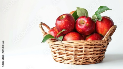 Red apples in basket on white background