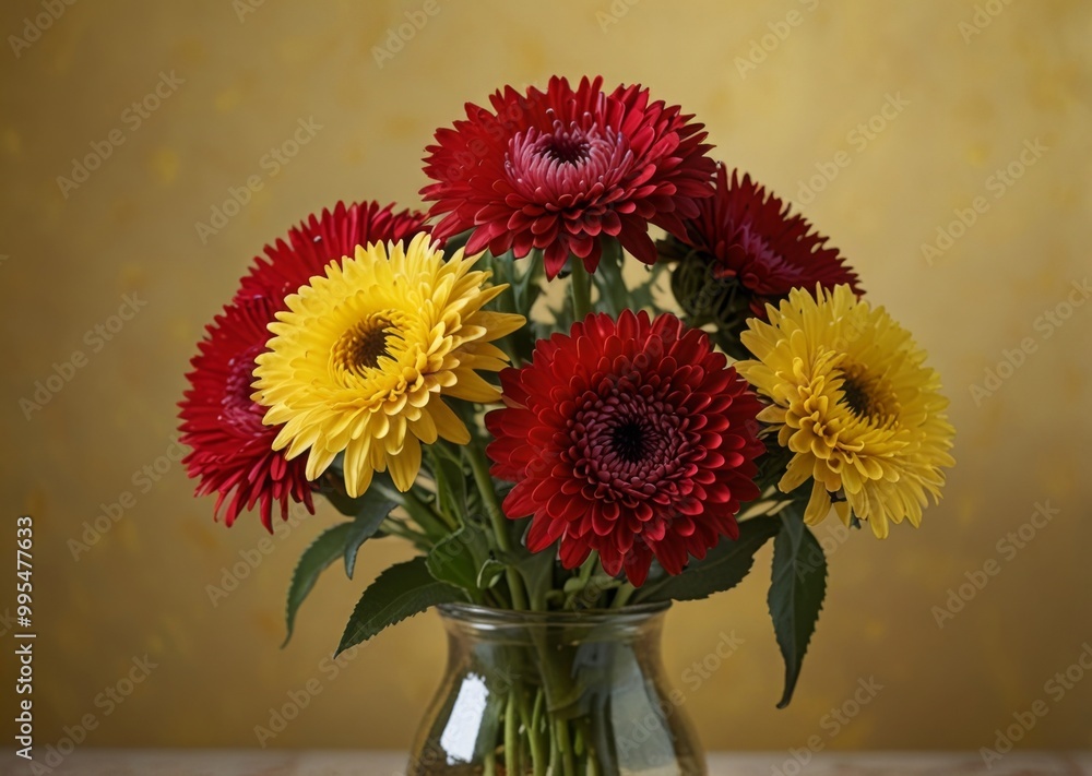 red asters on a yellow background red asters on a yellow background