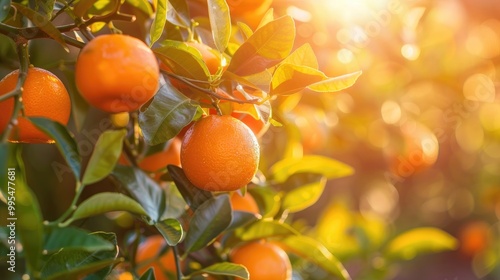 Fototapeta Naklejka Na Ścianę i Meble -  Ripe juicy fruits on orange tree branches outdoors