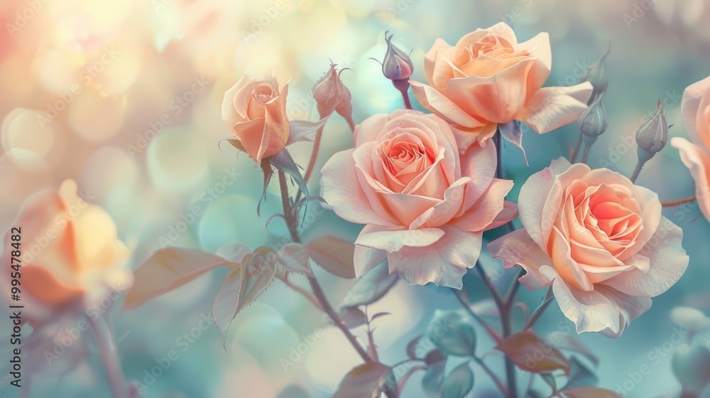 Rose flowers in soft pastel colors blooming with a blurred effect Rose flowers in soft pastel colors blooming with a blurred effect