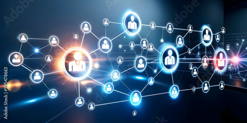 Glowing Abstract Digital Acquisition: Modern Icons for Business Integration & Corporate Marketing Background