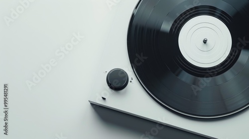 Record player and vinyl record with blank space above photo