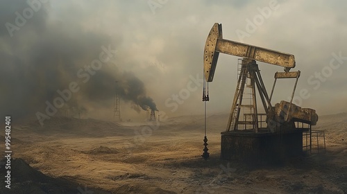 The war has impacted oil prices, leading to the concept of an oil price cap. Oil drilling derricks extract crude oil from the ground, contributing to petroleum production.  photo