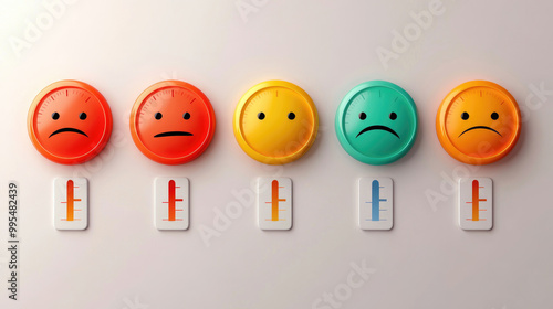 Pain scale meter, visual representation of emotional states from no pain to worst pain, modern design for effective communication of discomfort levels