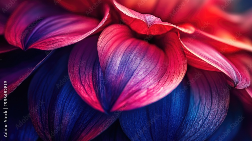 Stunning close-up of flower petals in vibrant duotone colors, captured in a bold abstract design with intricate textures and striking contrasts Stunning close-up of flower petals in vibrant duotone colors, captured in a bold abstract design with intricate textures and striking contrasts