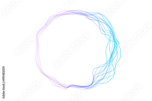 Abstract doodle lines wave round frame colorful purple and blue gradient isolated on transparent background. Vector in concept technology, science, music, modern.
