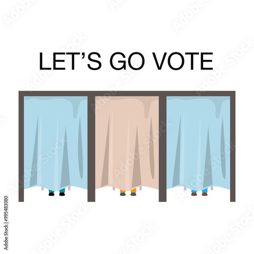 Election concept illustration with people standing behind curtains in separated voting booths