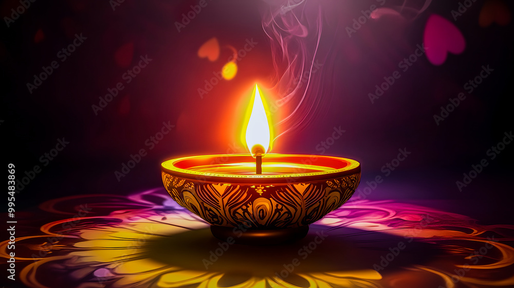 Diwali oil lamp poster with vibrant colors, copy space. Diwali oil lamp poster with vibrant colors, copy space.