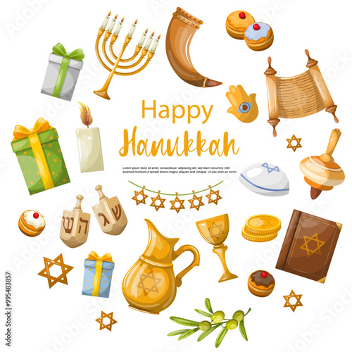 Set of objects for the holiday of Hanukkah Israel