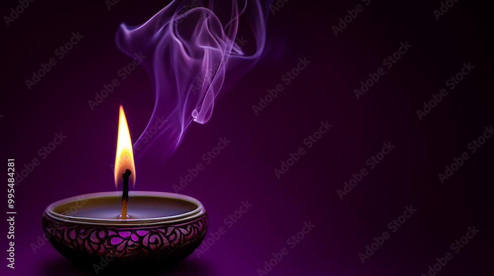 Diwali oil lamp poster with vibrant colors, copy space.