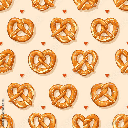 Vector Illustration of Pretzels with Hearts Pattern