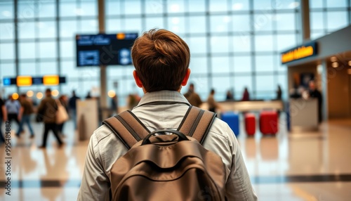 teen traveller with backpack at the airport