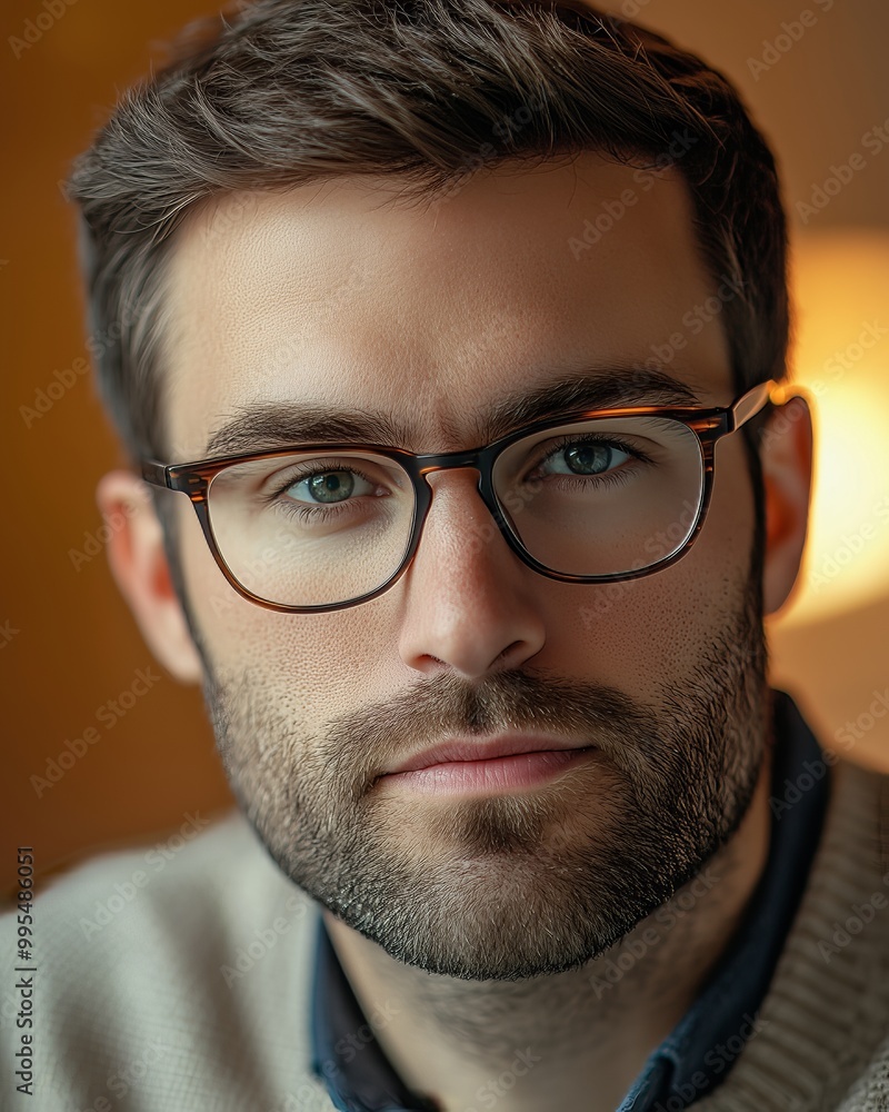 A thoughtful man in stylish glasses, smart-casual attire, and a warm, blurred background. A thoughtful man in stylish glasses, smart-casual attire, and a warm, blurred background.