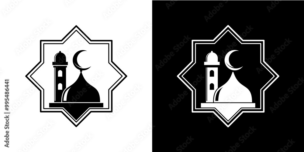 Mosque logo design with creative Islamic black and white concept Premium Vector Mosque logo design with creative Islamic black and white concept Premium Vector