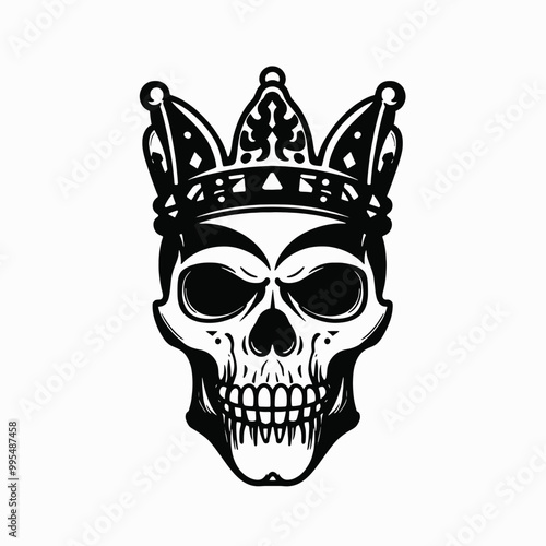 A skull, wearing a crown, expressing a grim determination, conveying a powerful and slightly menacing mood