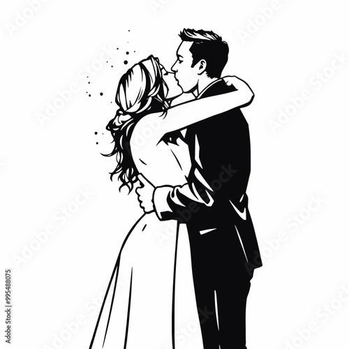 silhouette of a couple embracing and kissing. The figures are stylishly