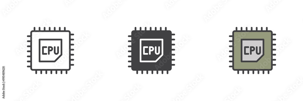 CPU processor different style icon set CPU processor different style icon set