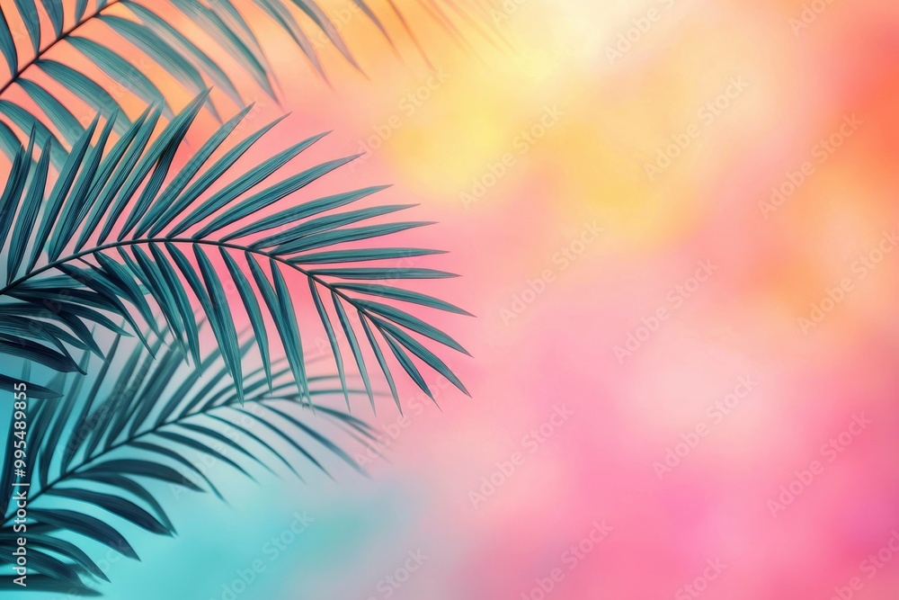 Palm Leaf Silhouette Against a Pastel Pink and Yellow Gradient Background Palm Leaf Silhouette Against a Pastel Pink and Yellow Gradient Background