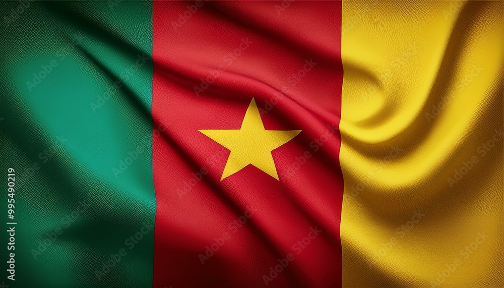 Cameroon national flag waving effect, emblem Cameroon national flag waving effect, emblem