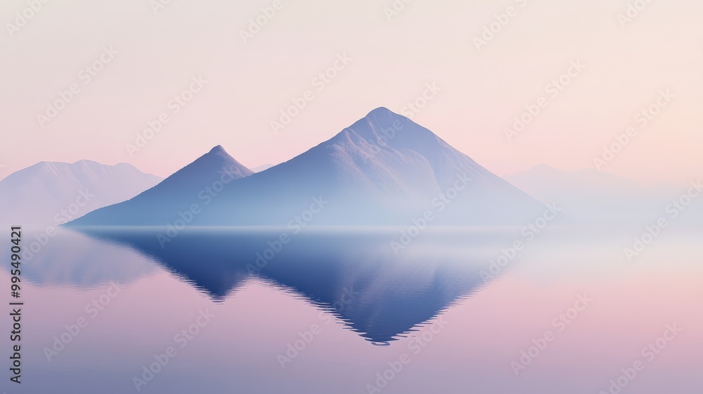 Minimalist mountain reflection in still water, with soft pastel hues and smooth gradients, capturing a sense of calm and simplicity Minimalist mountain reflection in still water, with soft pastel hues and smooth gradients, capturing a sense of calm and simplicity