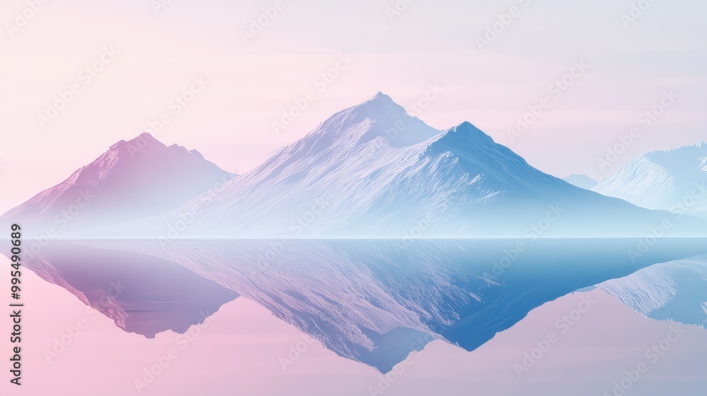 Minimalist mountain reflection in still water, with soft pastel hues and smooth gradients, capturing a sense of calm and simplicity Minimalist mountain reflection in still water, with soft pastel hues and smooth gradients, capturing a sense of calm and simplicity