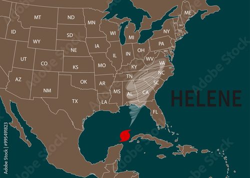 Hurricane Helene moved toward Florida. Vector illustration. EPS 10