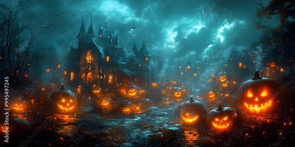 Sinister creatures hide in the shadows of the darkened forest waiting for Halloween Sinister creatures hide in the shadows of the darkened forest waiting for Halloween