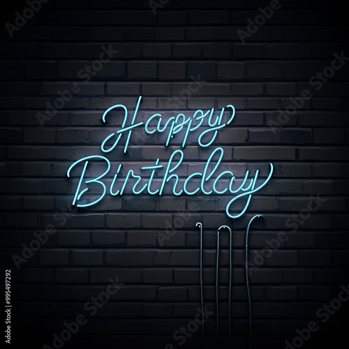 "Happy Birthday" in neon bl...