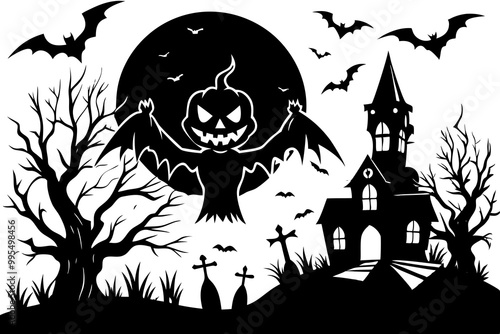 Ilustración vectorial en blanco y negro del día de halloween