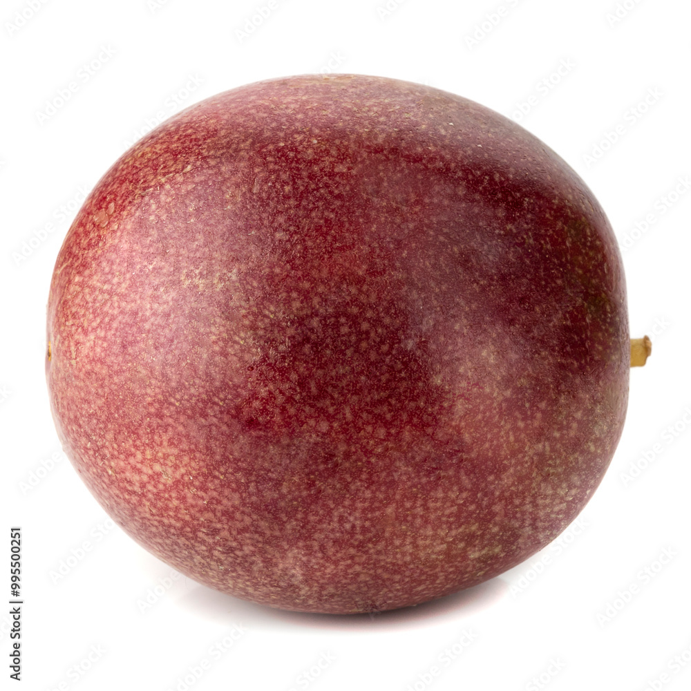 Fototapeta premium Red passion fruit with yellow pulp isolated on white background.