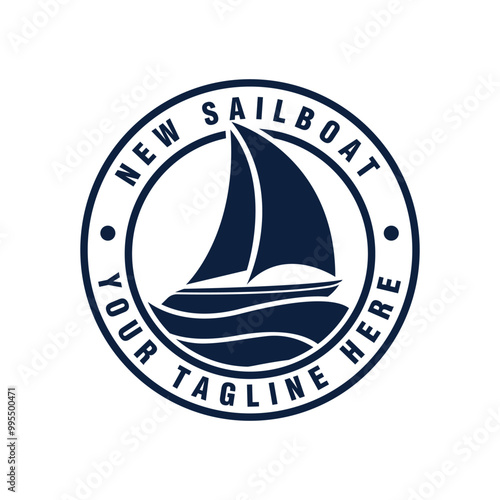 Sailboat simple with ocean wave badge in circle logo