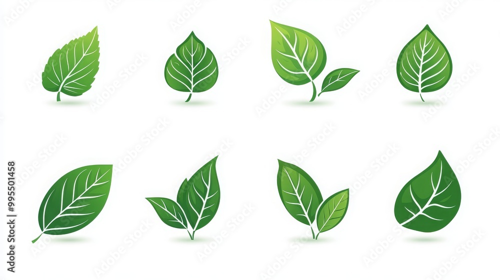 Green leaf icon set for natural, eco, vegan, and bio labels. Green leaf icon set for natural, eco, vegan, and bio labels.