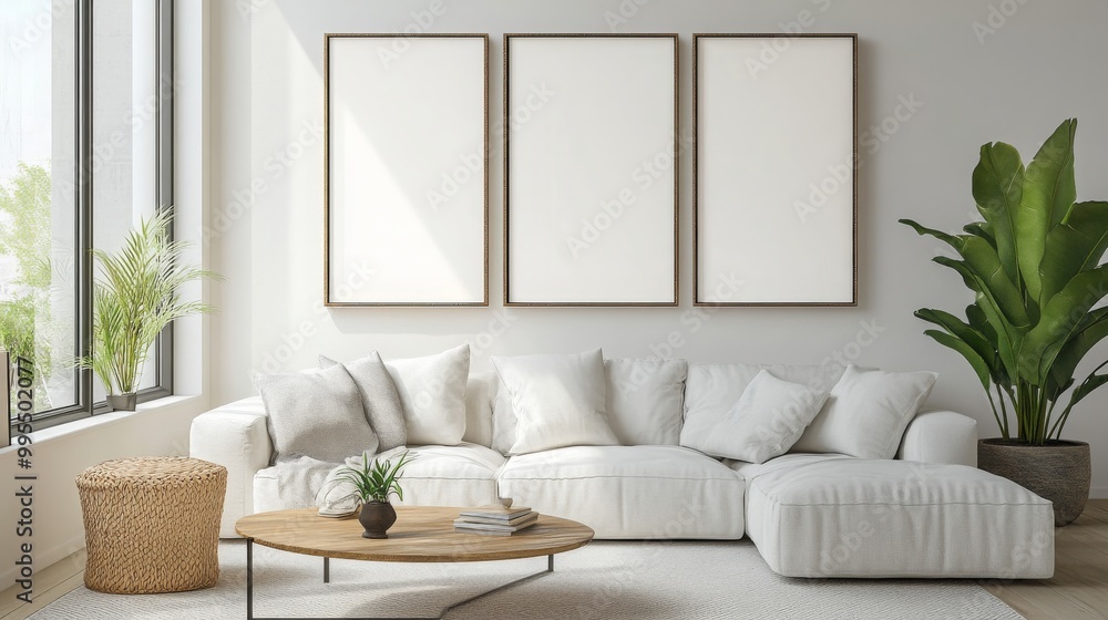Light living room with sofas, a rattan table, and a soft carpet. Light living room with sofas, a rattan table, and a soft carpet.