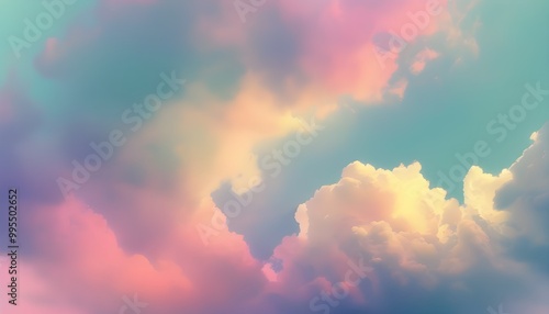 Mystical Vintage Blur of Dynamic Nature with Grunge Texture and Soft Clouds in an Abstract Fantasy Sky