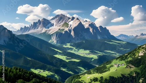 Aerial view of Tyrol peaks and Dolomites showcasing Birkenkofel and Baranci mountain ranges in Trentino, Italy photo