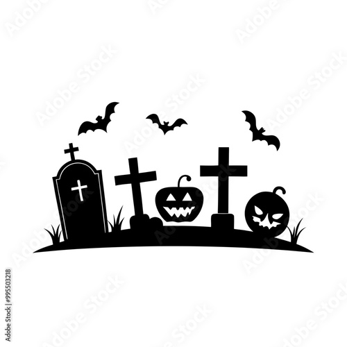 Graveyards and Headstones Silhouette Vector Illustration, Hauntingly Beautiful Cemetery Designs