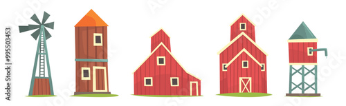 Barn Rural House and Granary Construction Vector Set
