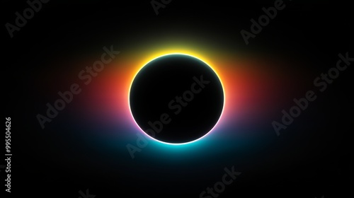 Eclipse with colorful halo observed in a dark sky during the twilight hours photo