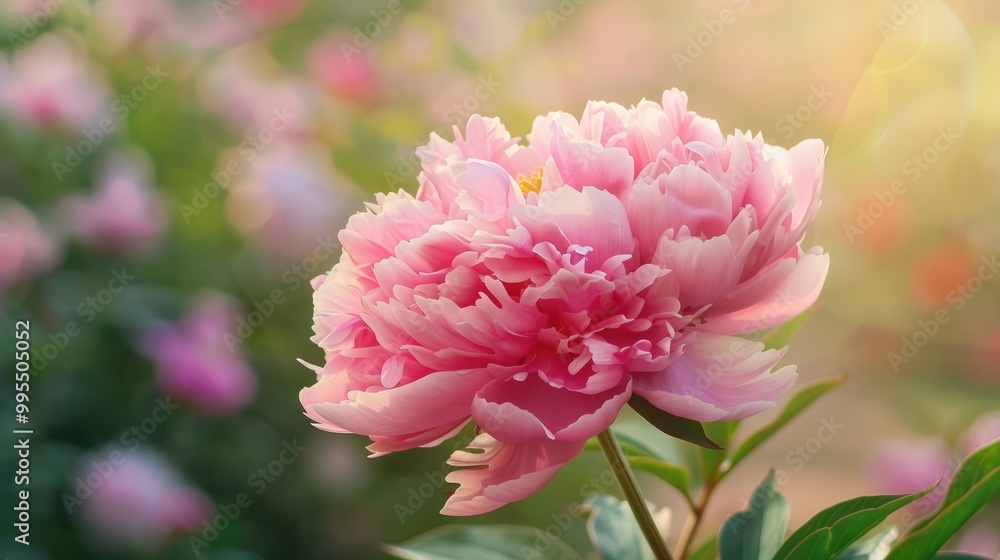 A beautiful peony in full bloom with layers of soft, ruffled petals. A beautiful peony in full bloom with layers of soft, ruffled petals.