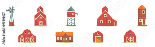 Barn Rural House and Granary Construction Vector Set