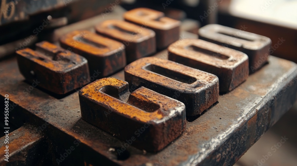 A branding iron-inspired font with a distressed, narrow square serif style, resembling American Typewriter. A branding iron-inspired font with a distressed, narrow square serif style, resembling American Typewriter.