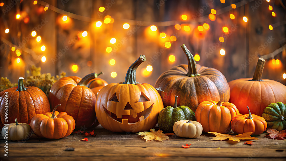 Fototapeta premium Pumpkins Halloween event background. For banners, posters, greetings and Halloween. Halloween concept