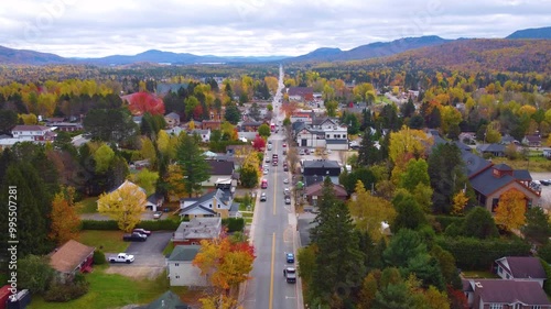 perfect fall colors in Mont Tremblant, Quebec, Canada. Well-maintained small town surrounded by brilliant fall leaf colors photo