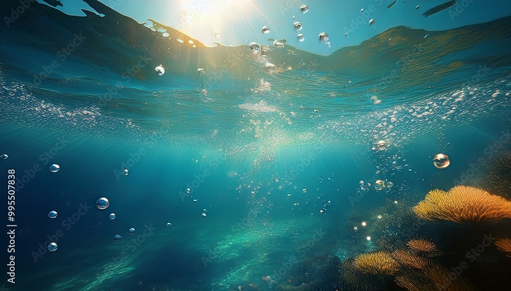 Obraz premium 海の中。水中からのぞく空